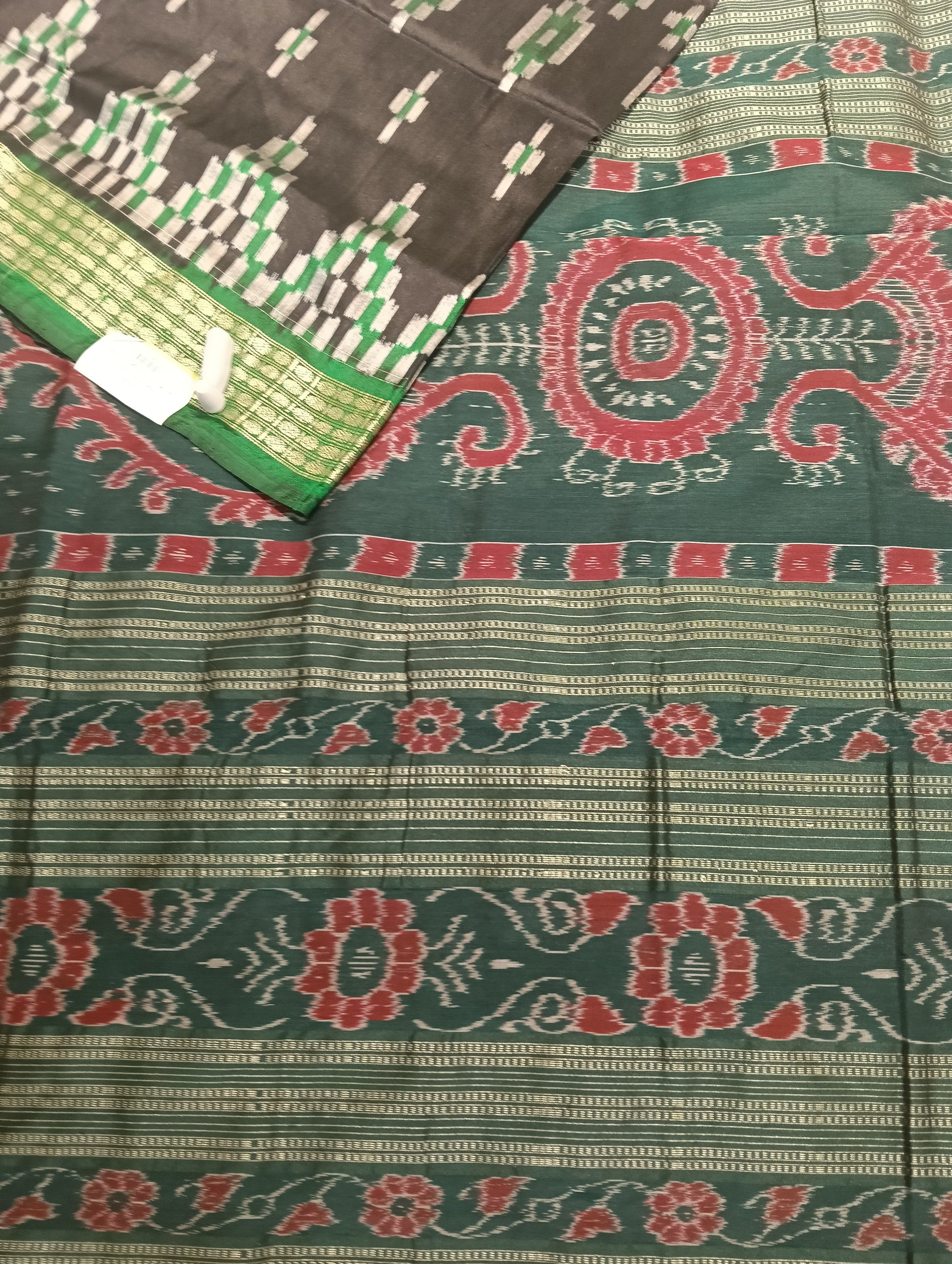 Green black sambalpuri patta saree - Tilottama