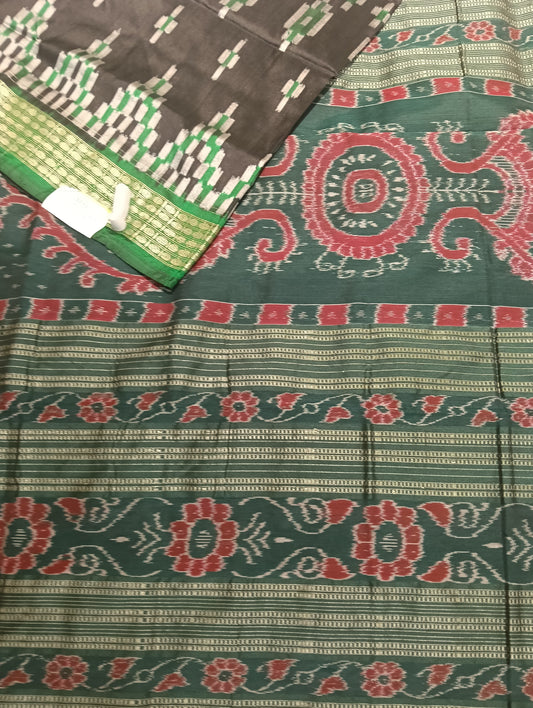 Green black sambalpuri patta saree - Tilottama