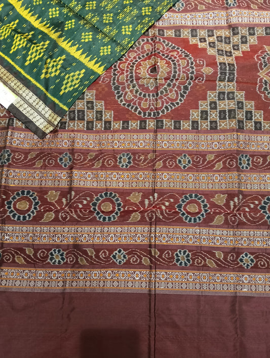 Moss maroon Sambalpuri silk patta saree - Tilottama