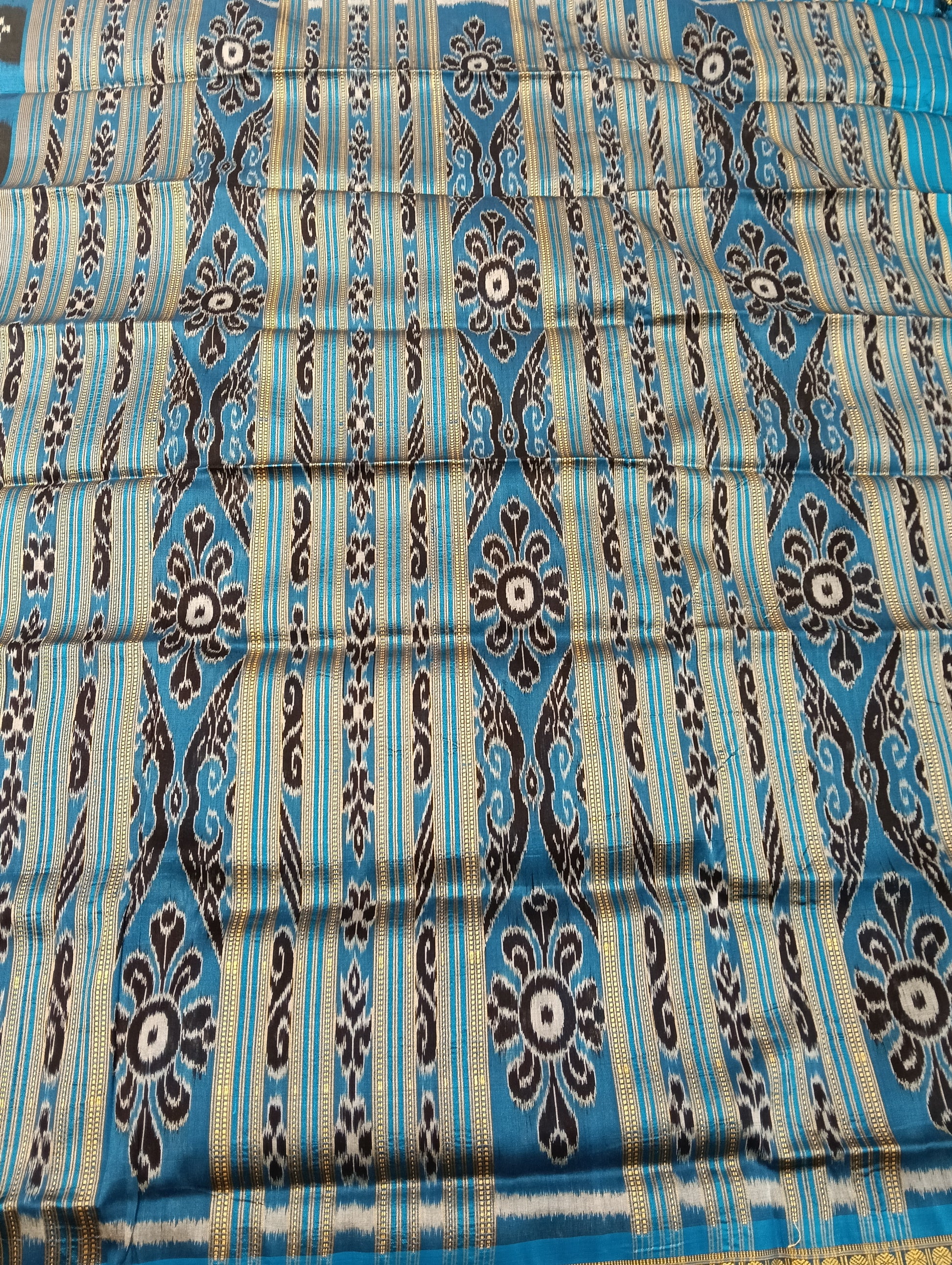 Sky black khandua sambalpuri silk patta saree - Tilottama