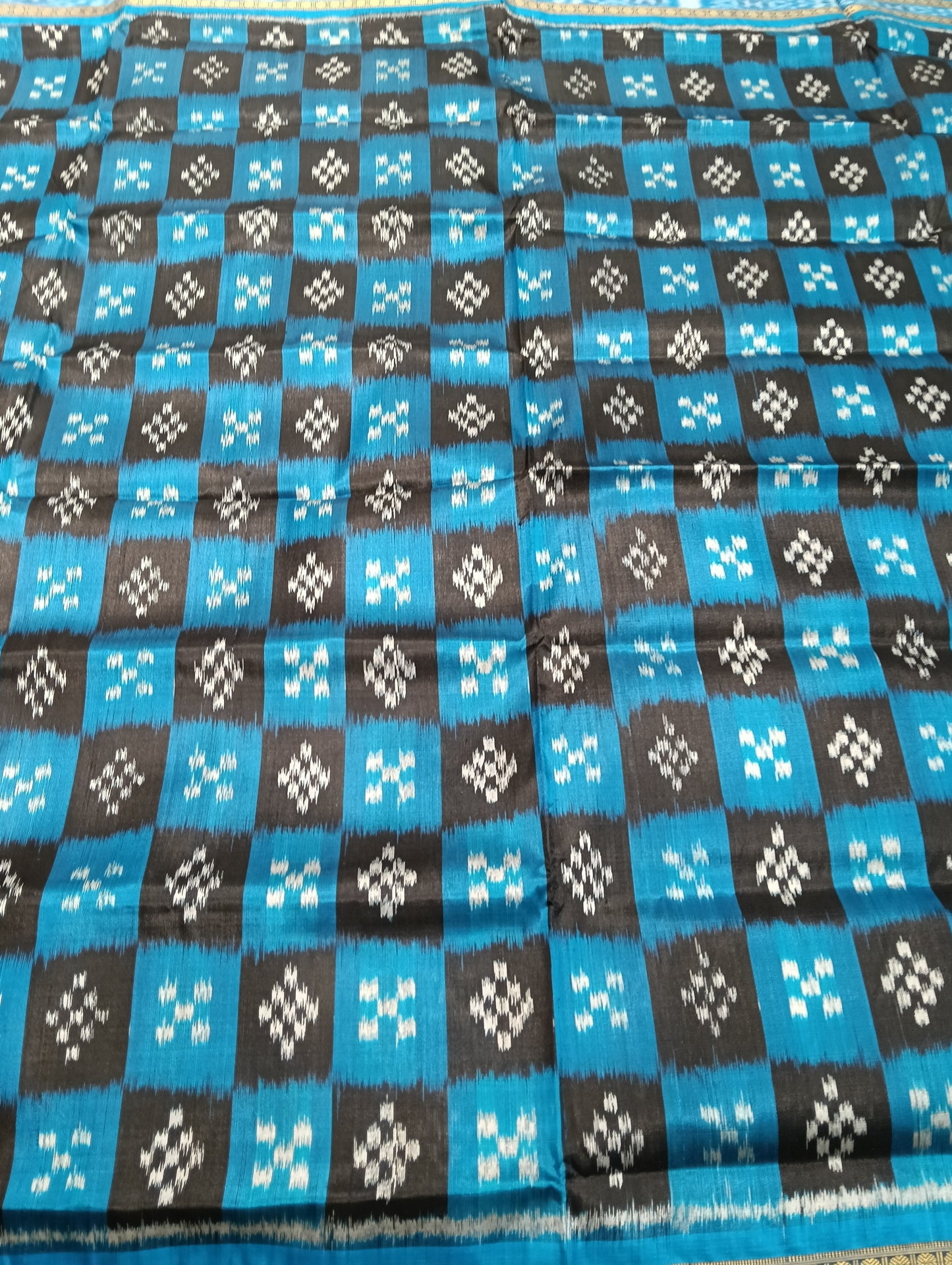 Sky black khandua sambalpuri silk patta saree - Tilottama