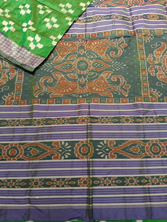 Green blue azure Sambalpuri silk patta saree - Tilottama