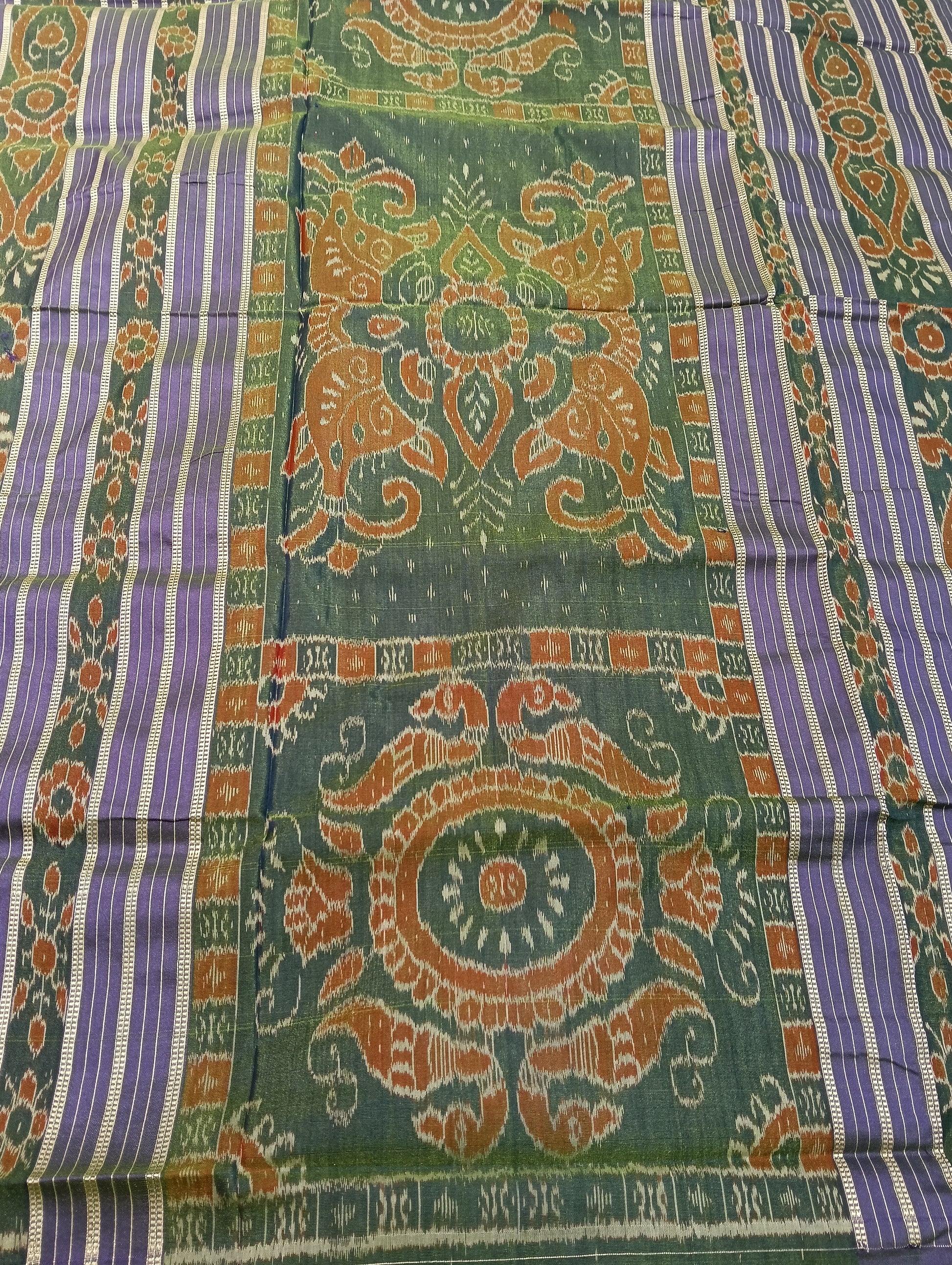 Green blue azure Sambalpuri silk patta saree - Tilottama