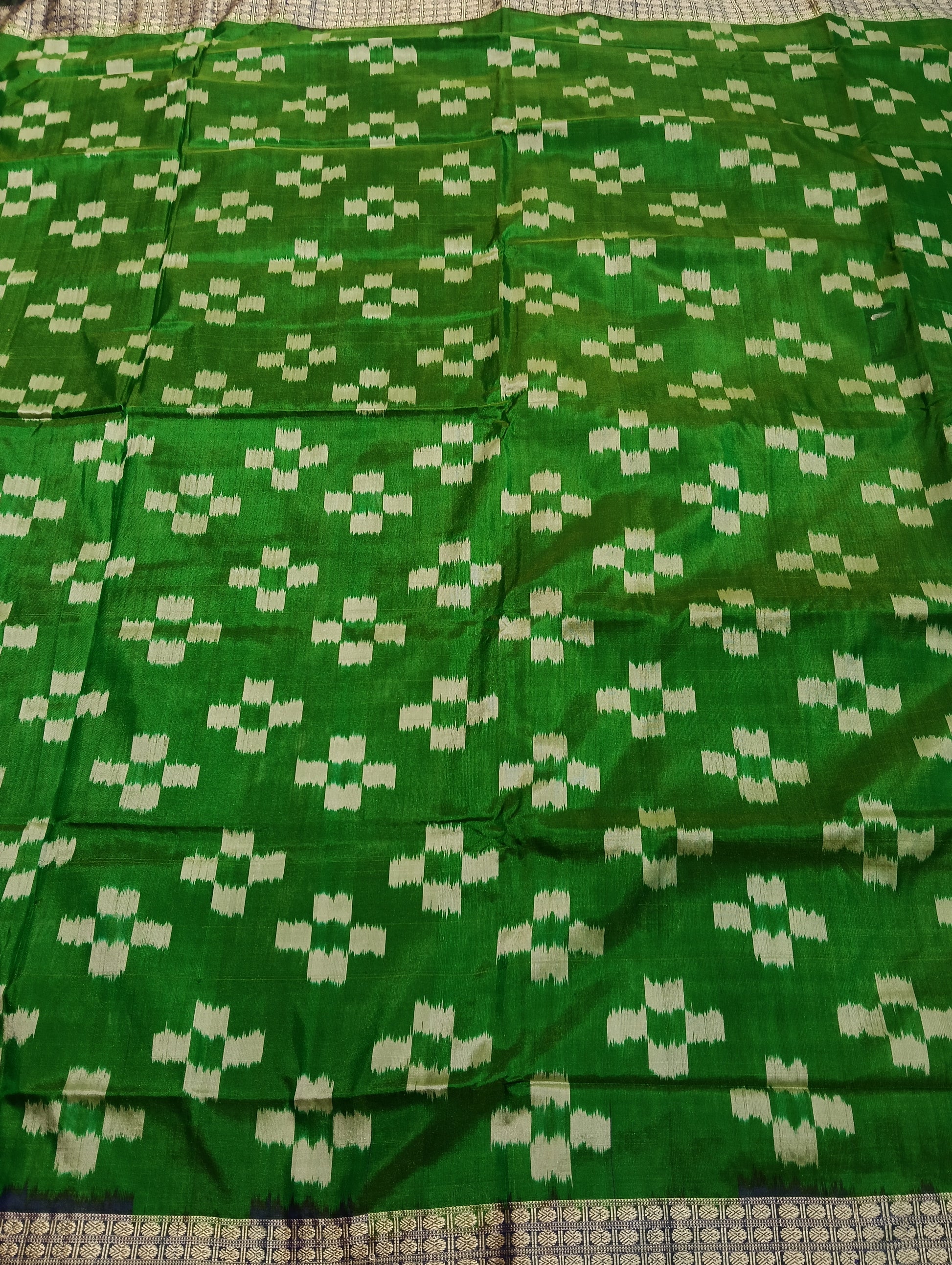 Green blue azure Sambalpuri silk patta saree - Tilottama