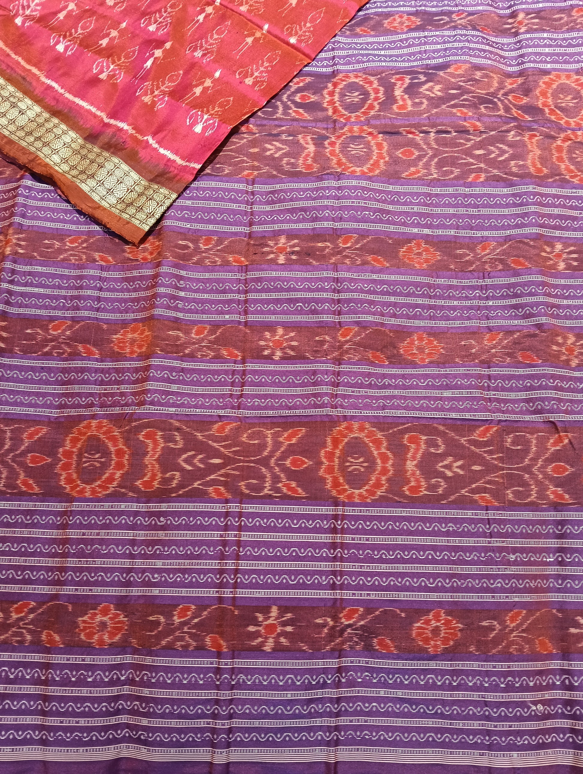 Pink maroon Sambalpuri silk patta saree - Tilottama