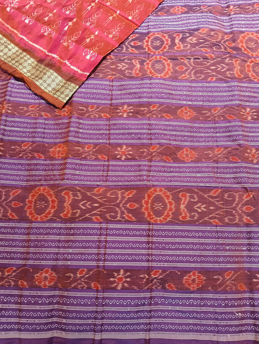 Pink maroon Sambalpuri silk patta saree - Tilottama