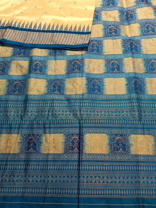 Cream sky sambalpuri silk patta saree - Tilottama