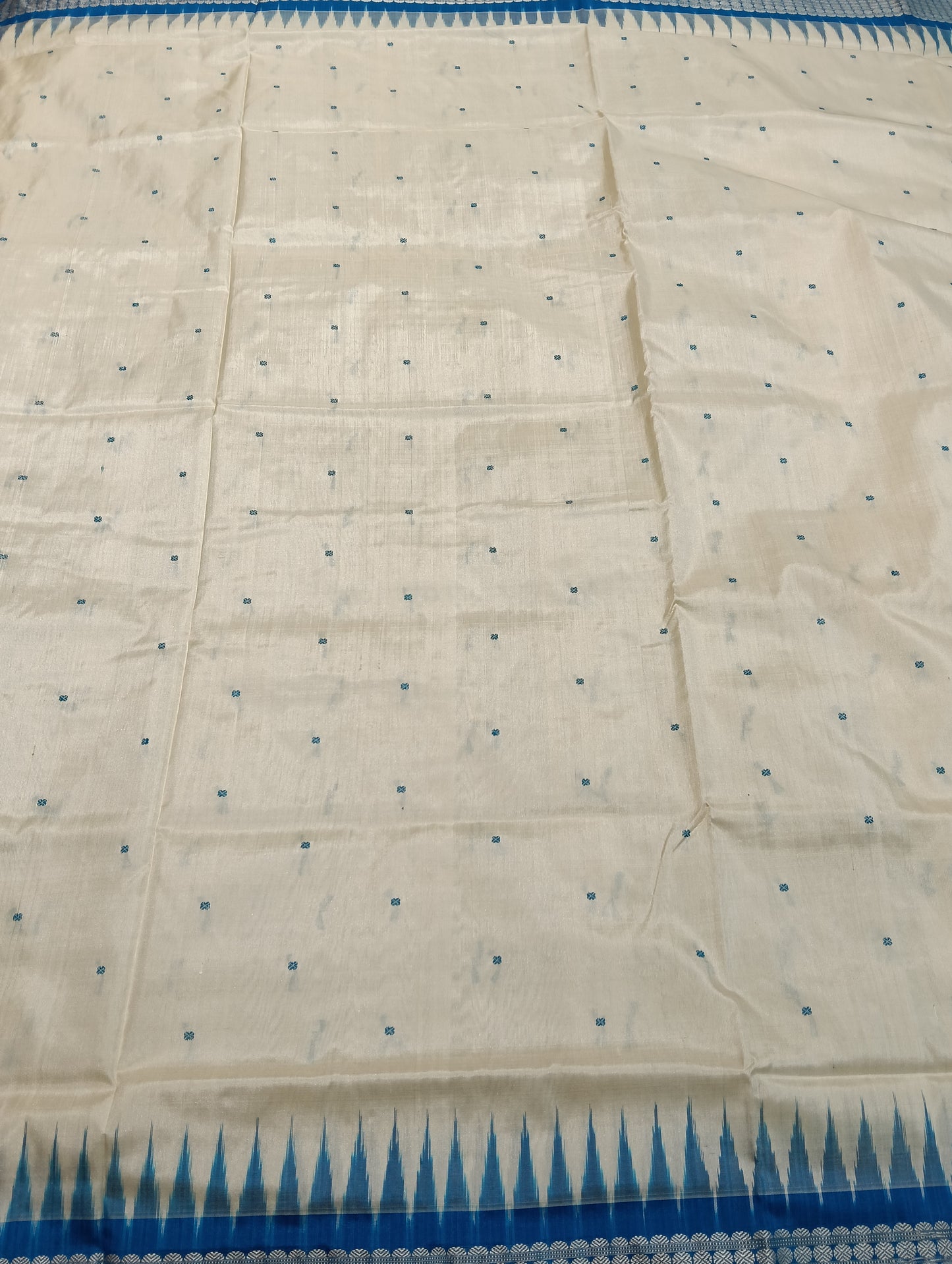 Cream sky sambalpuri silk patta saree - Tilottama