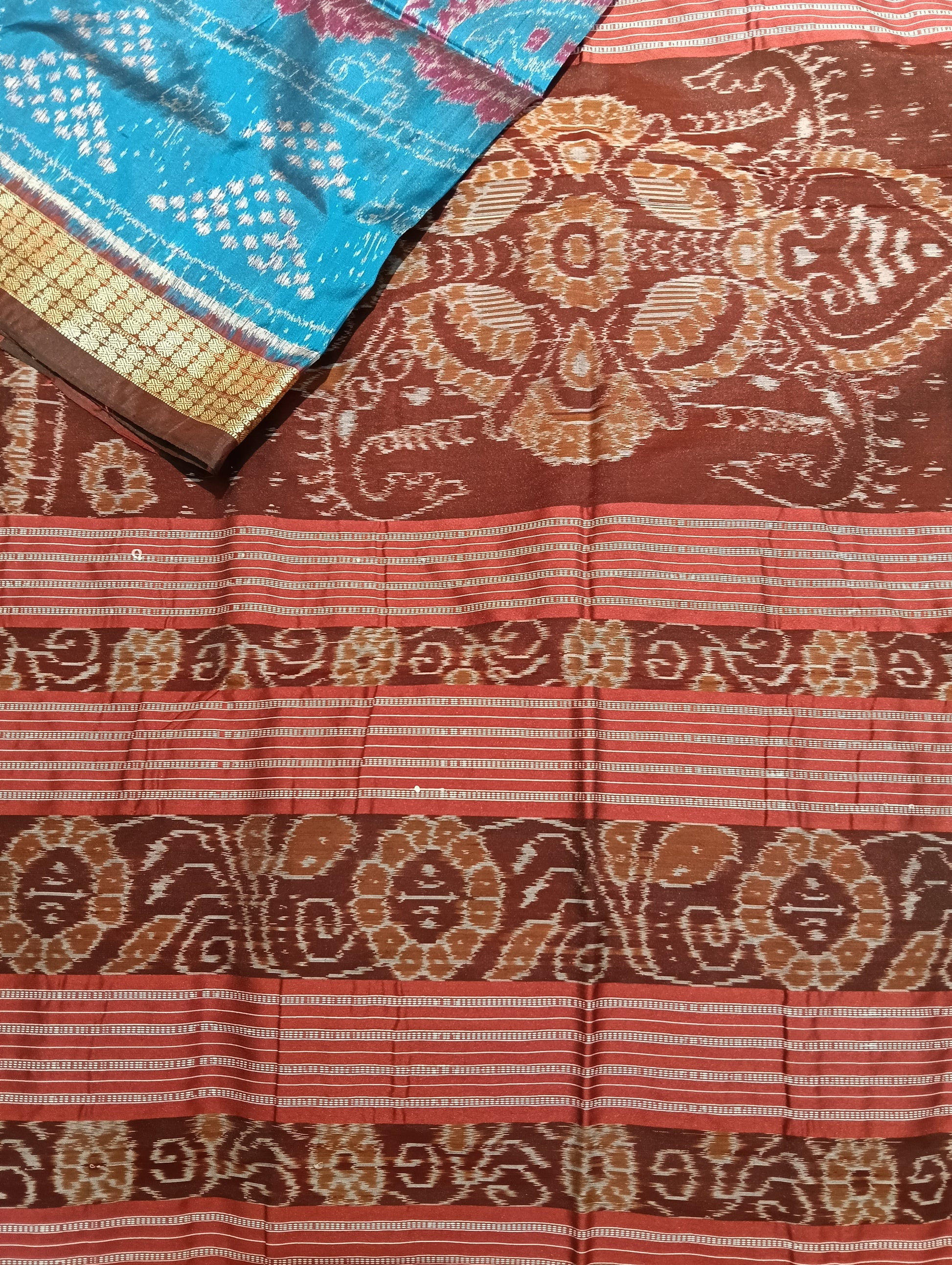 Sky maroon Sambalpuri Silk patta saree - Tilottama