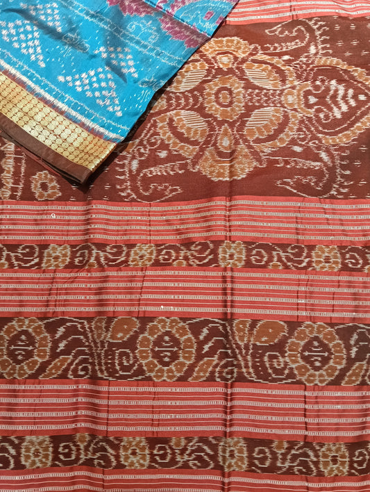Sky maroon Sambalpuri Silk patta saree - Tilottama