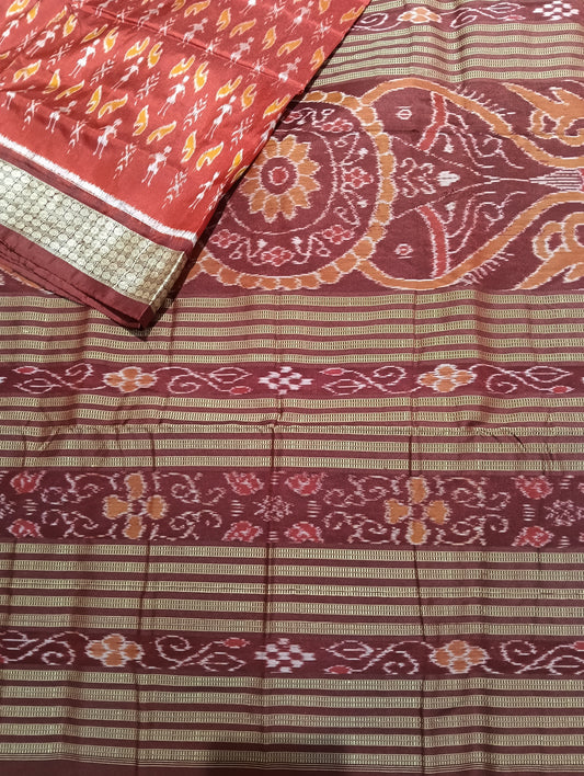 Baked appi maroon Sambalpuri Silk patta saree - Tilottama