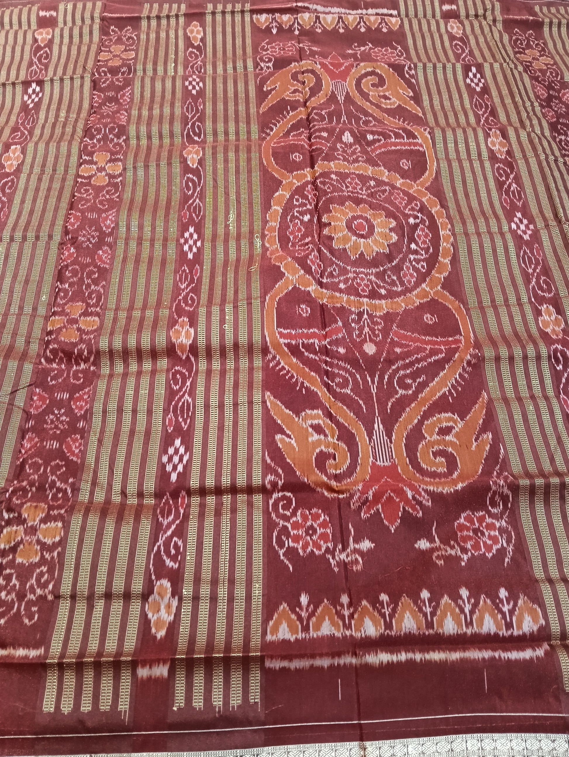 Baked appi maroon Sambalpuri Silk patta saree - Tilottama
