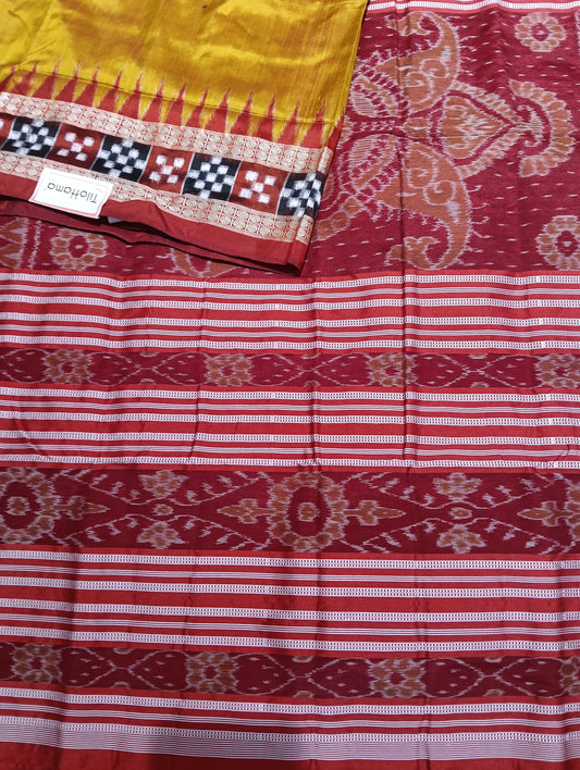 Mustard merron Sambalpuri patta saree - Tilottama