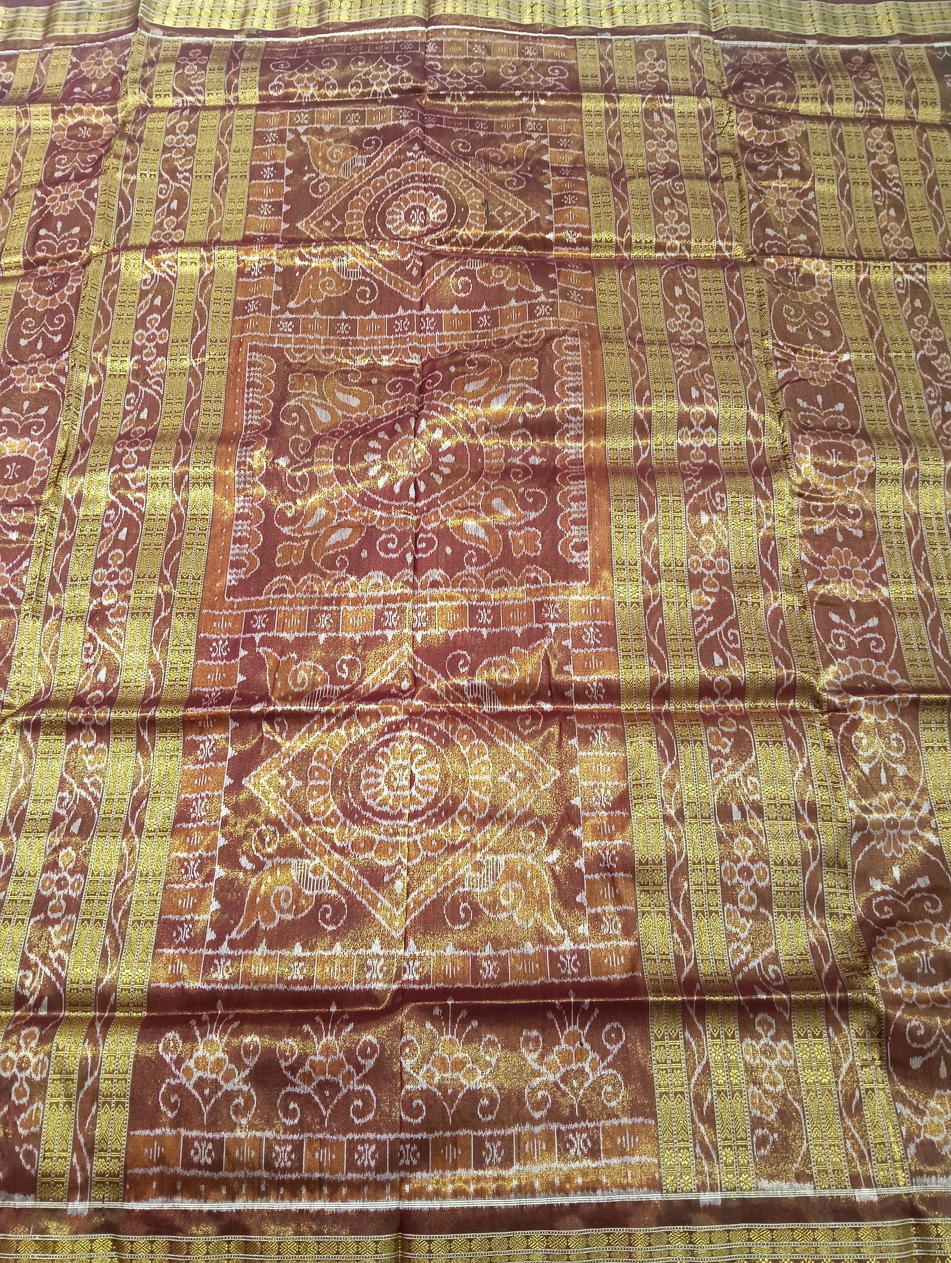 Pink brown sambalpuri silk tissue patta saree - Tilottama