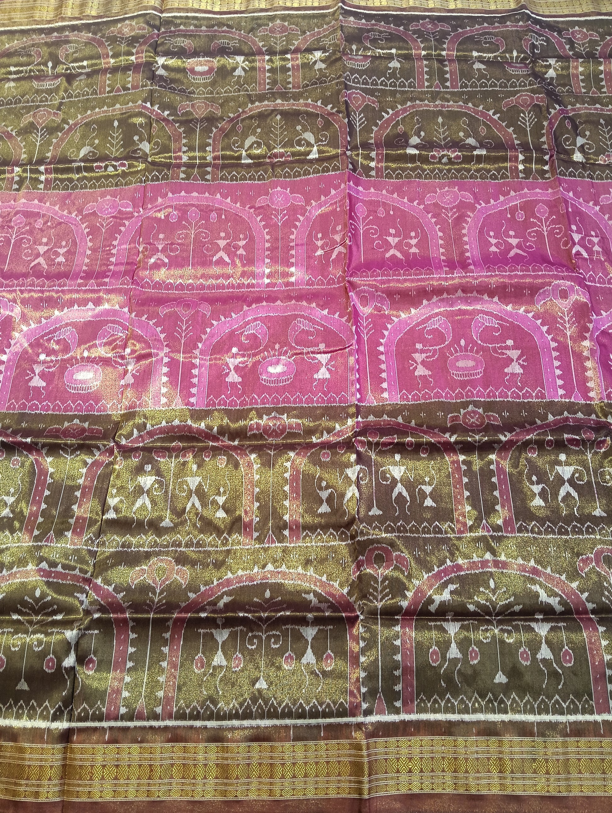 Pink brown sambalpuri silk tissue patta saree - Tilottama