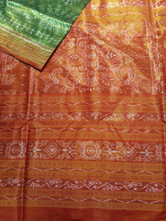 Orange green sambalpuri silk tissue patta saree - Tilottama