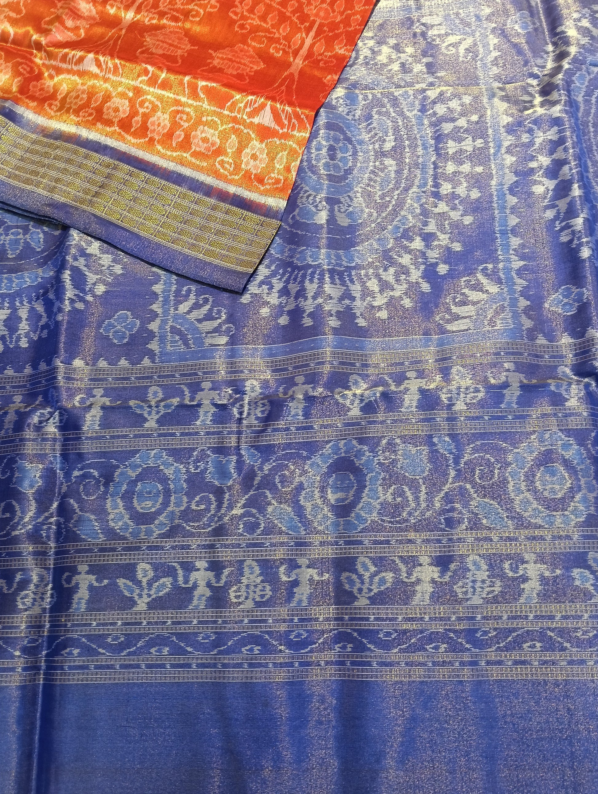 Orange blue sambalpuri silk tissue patta saree - Tilottama