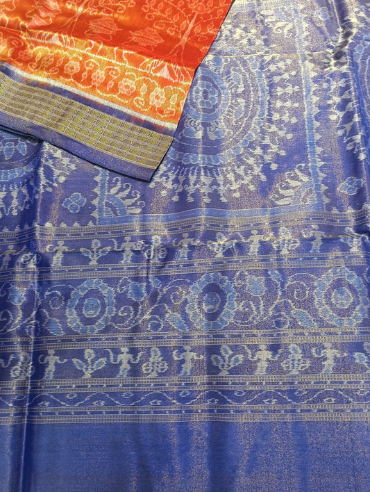 Orange blue sambalpuri silk tissue patta saree - Tilottama