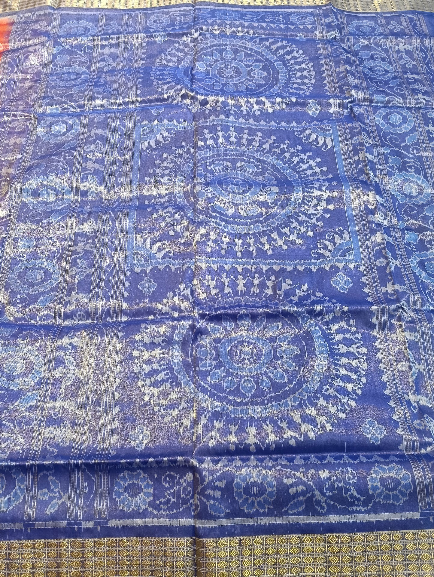 Orange blue sambalpuri silk tissue patta saree - Tilottama