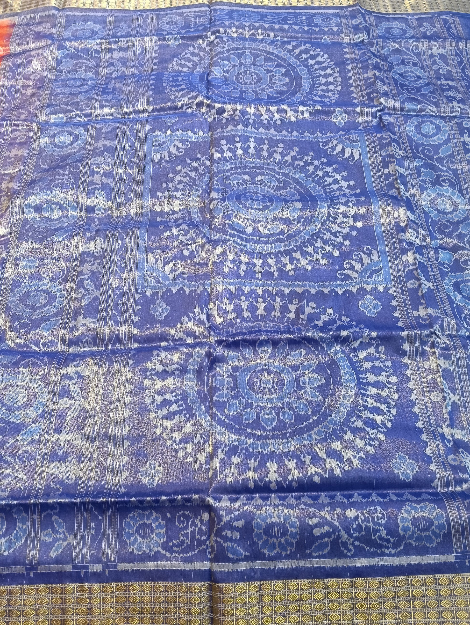 Orange blue sambalpuri silk tissue patta saree - Tilottama