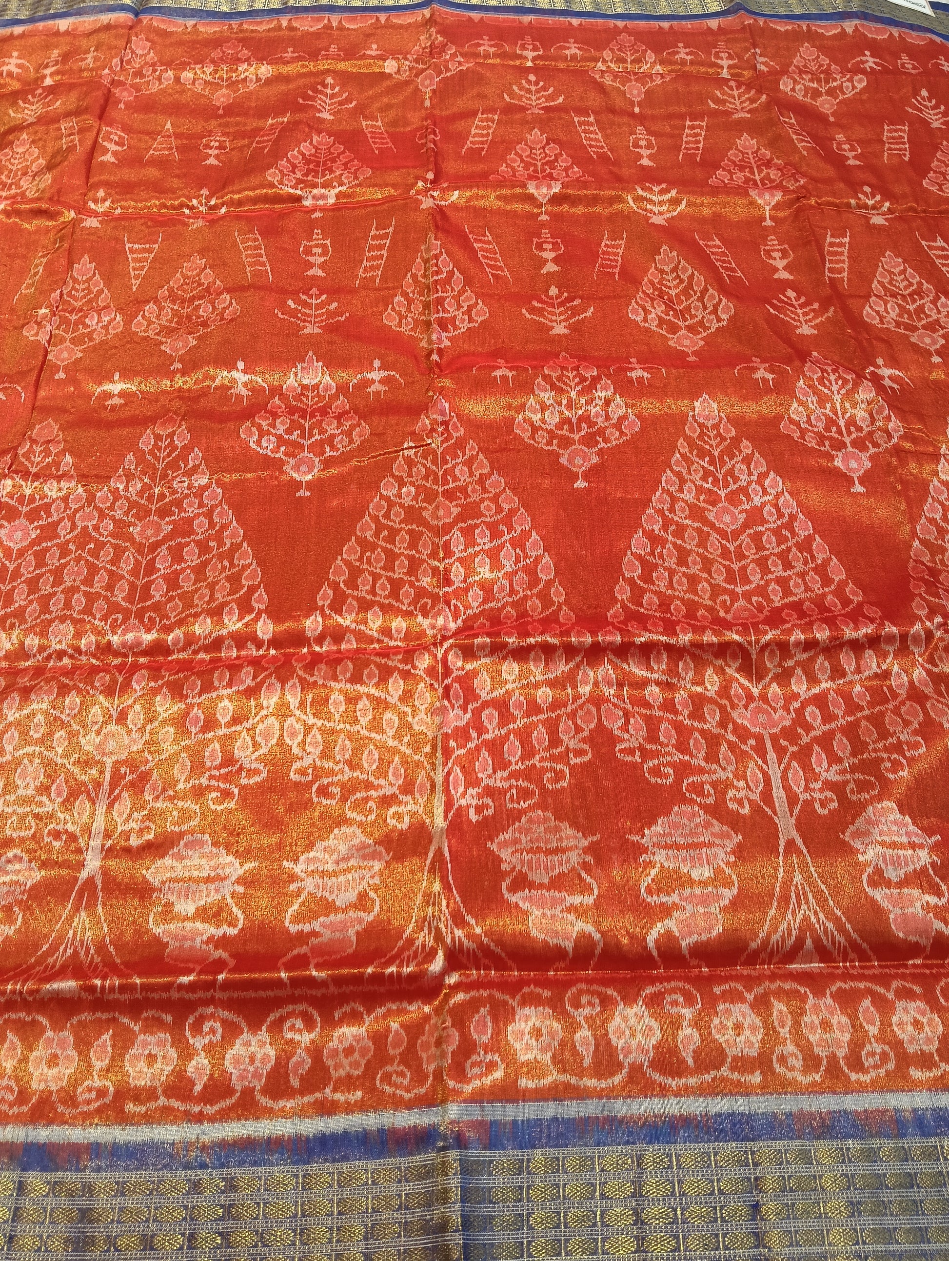 Orange blue sambalpuri silk tissue patta saree - Tilottama