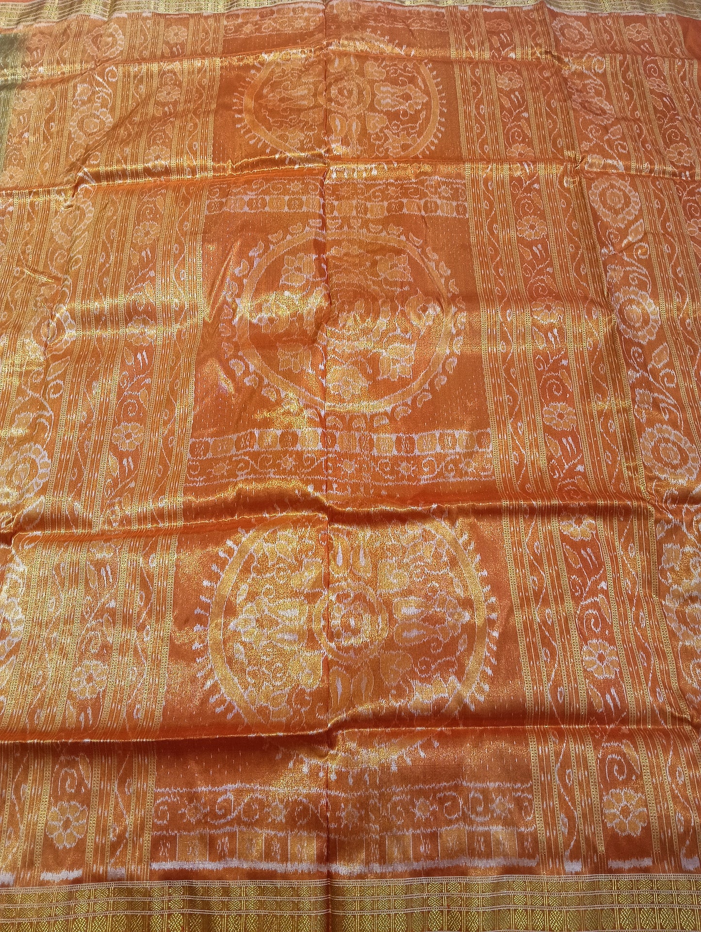 Raw mehendi orange sambalpuri silk tissue patta saree - Tilottama