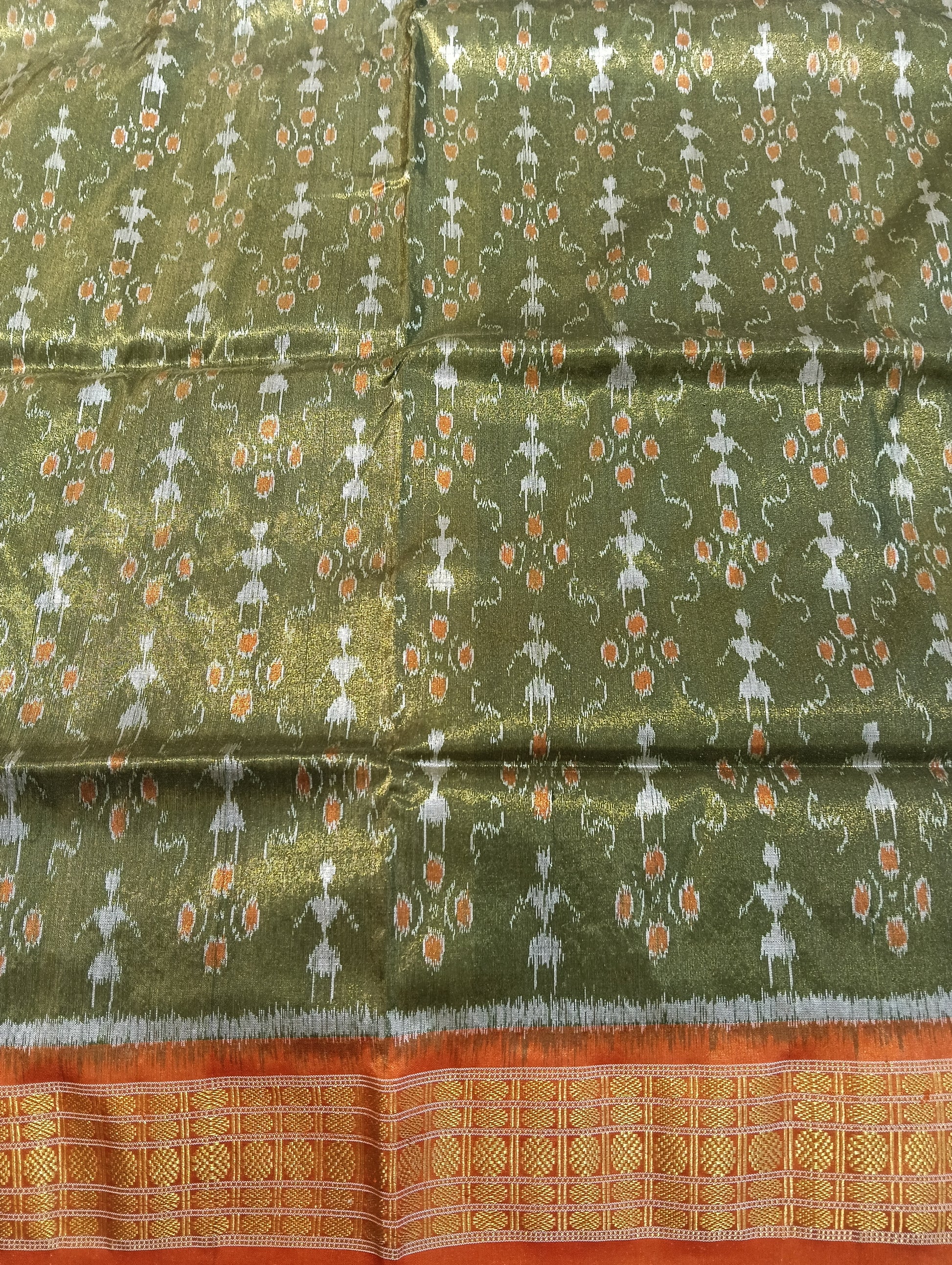Raw mehendi orange sambalpuri silk tissue patta saree - Tilottama
