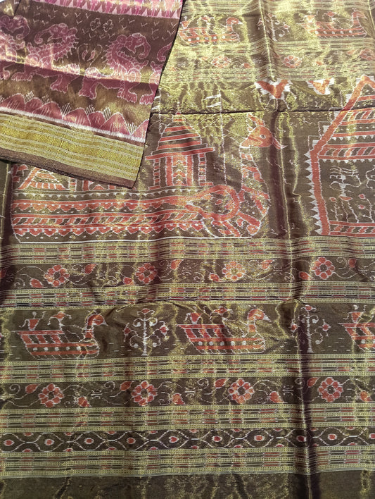 Pink mouse sambalpuri silk tissue patta saree - Tilottama