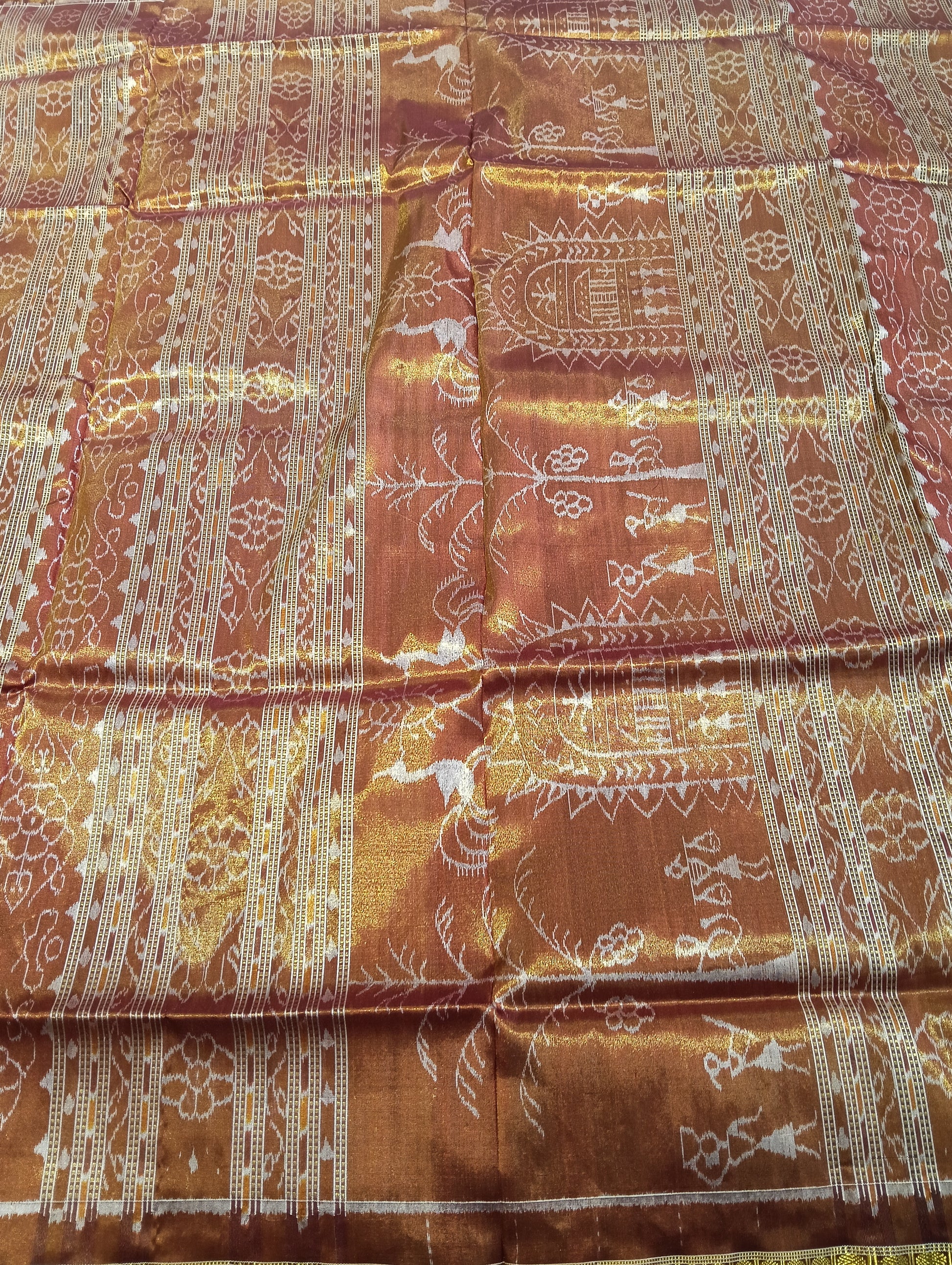 Pink Brown sambalpuri silk tissue patta saree - Tilottama