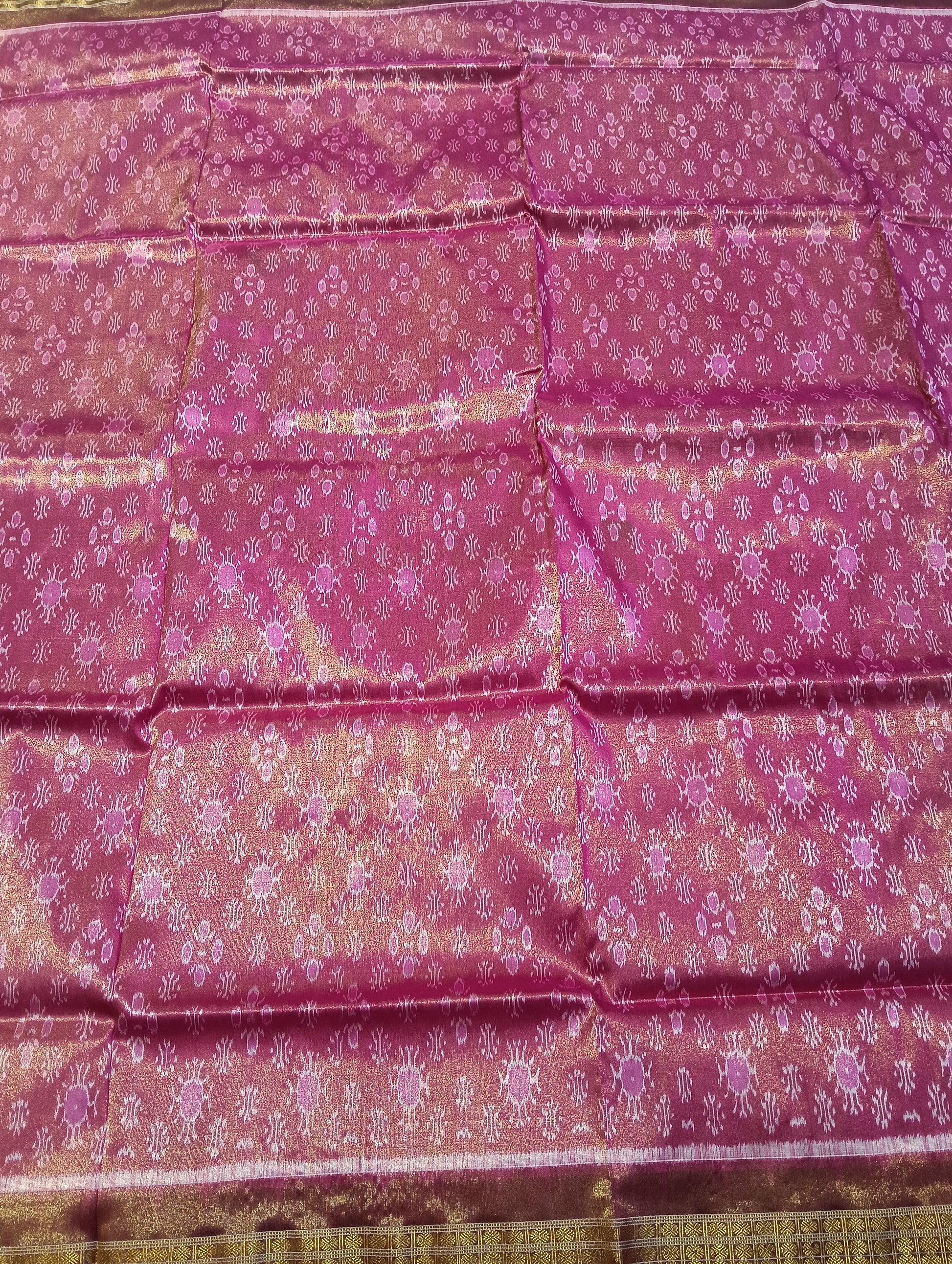 Pink Brown sambalpuri silk tissue patta saree - Tilottama
