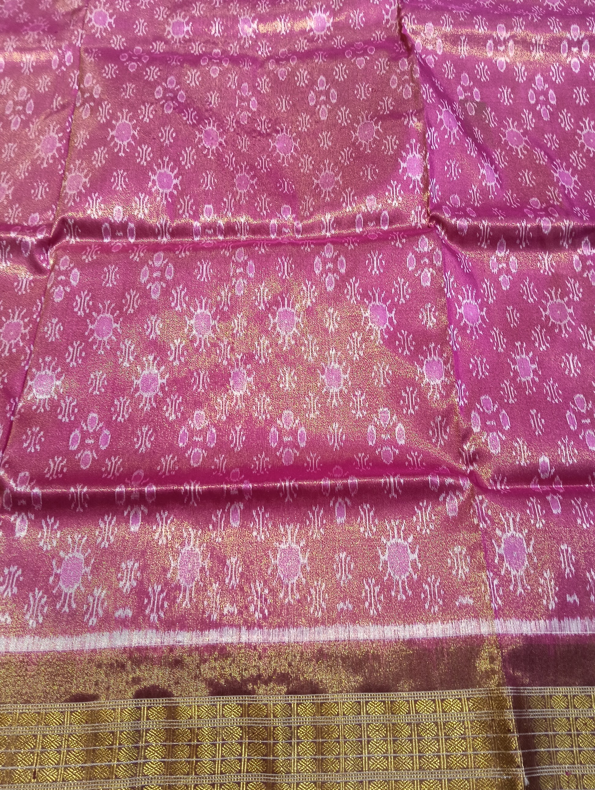 Pink Brown sambalpuri silk tissue patta saree - Tilottama