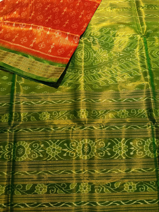 Orange green tissue sambalpuri silk patta saree - Tilottama