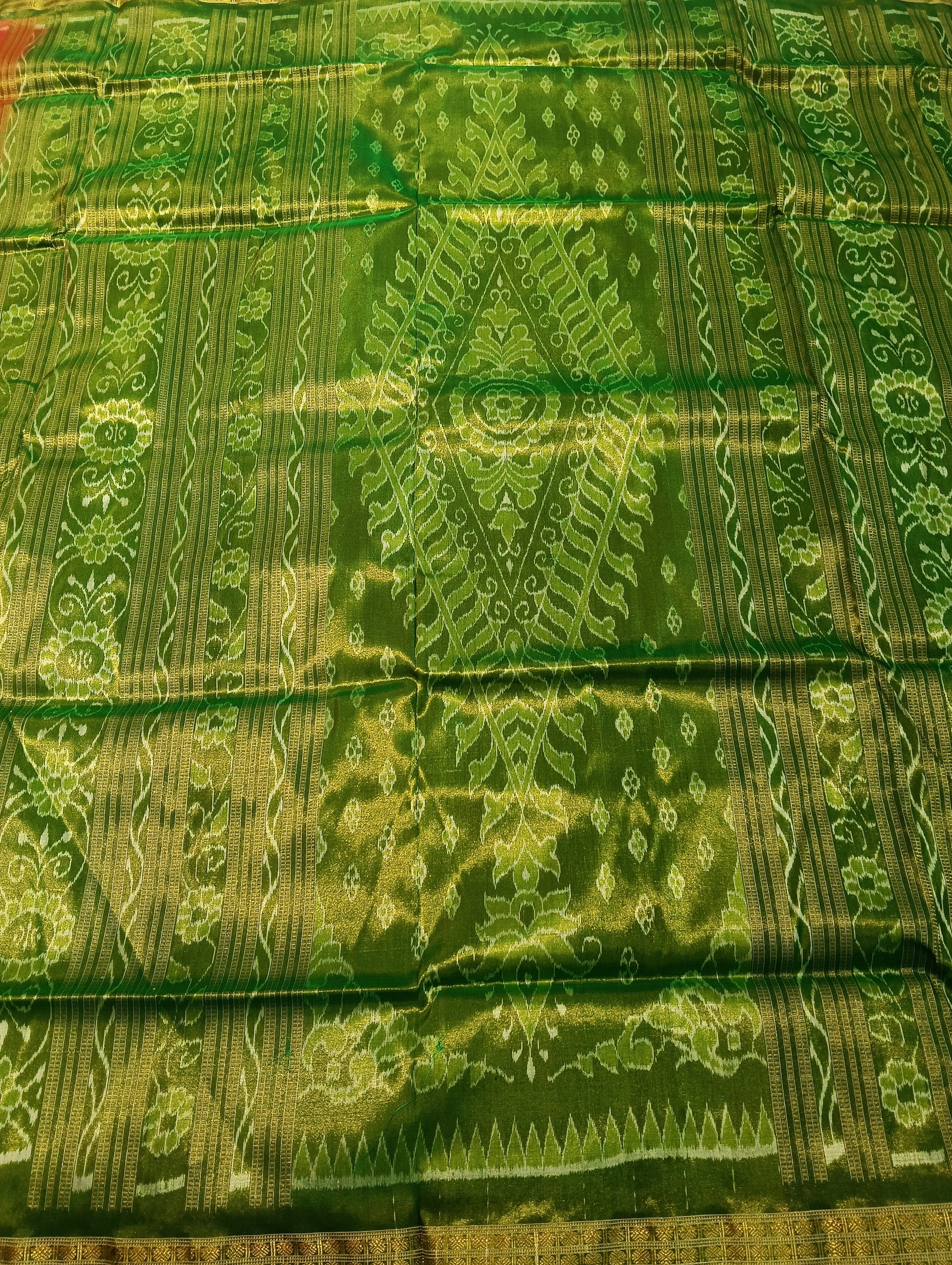 Orange green tissue sambalpuri silk patta saree - Tilottama