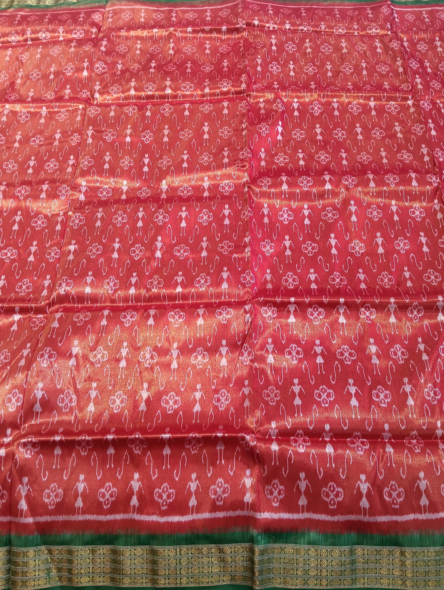 Orange green tissue sambalpuri silk patta saree - Tilottama