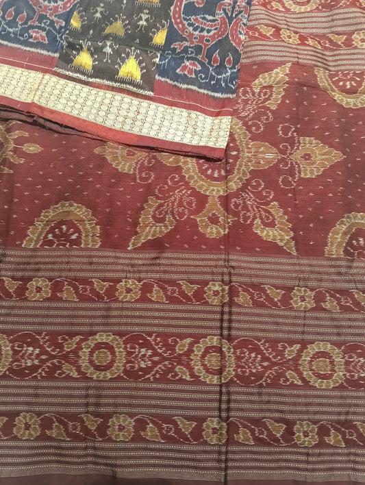 Blue brown Sambalpuri silk saree - Tilottama