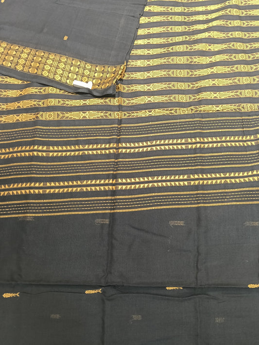 Black golden habaspuri cotton saree - Tilottama