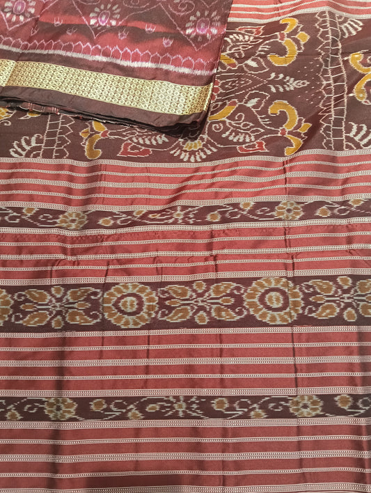 Brick marron sambalpuri silk saree - Tilottama