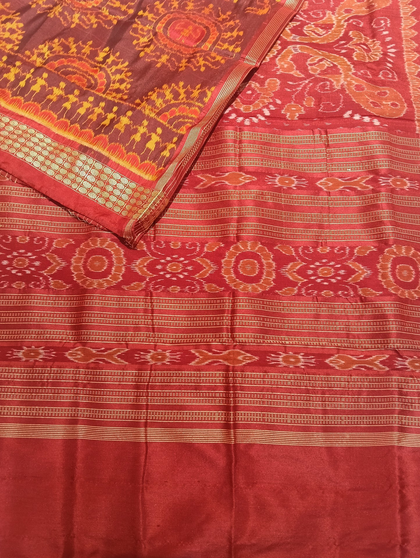 Marron yellow sambalpuri silk saree - Tilottama
