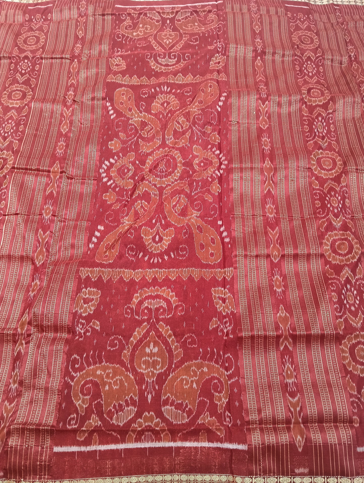 Marron yellow sambalpuri silk saree - Tilottama