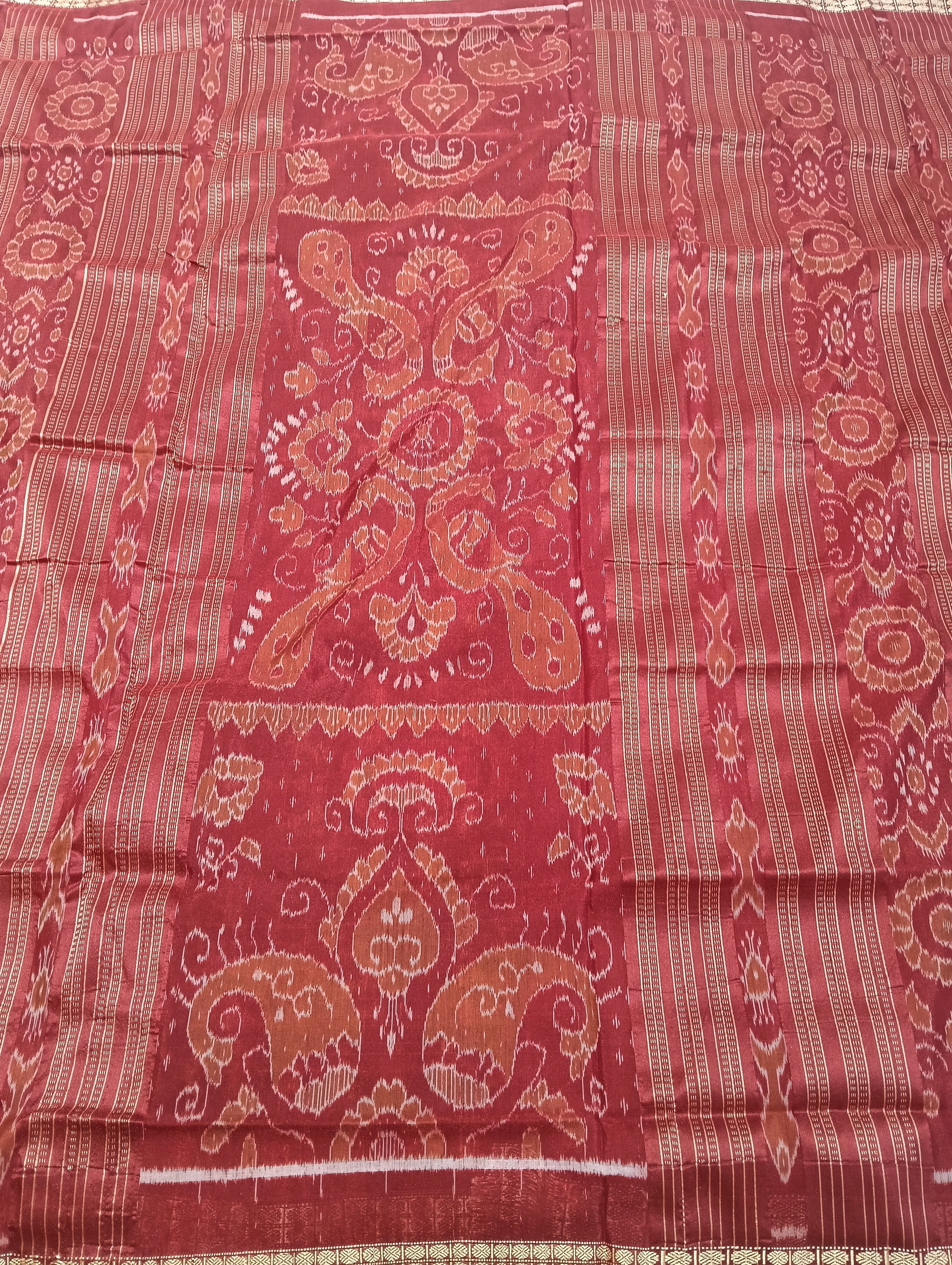 Marron yellow sambalpuri silk saree - Tilottama