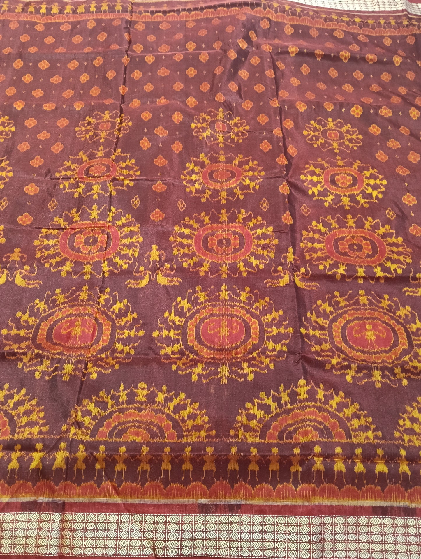 Marron yellow sambalpuri silk saree - Tilottama