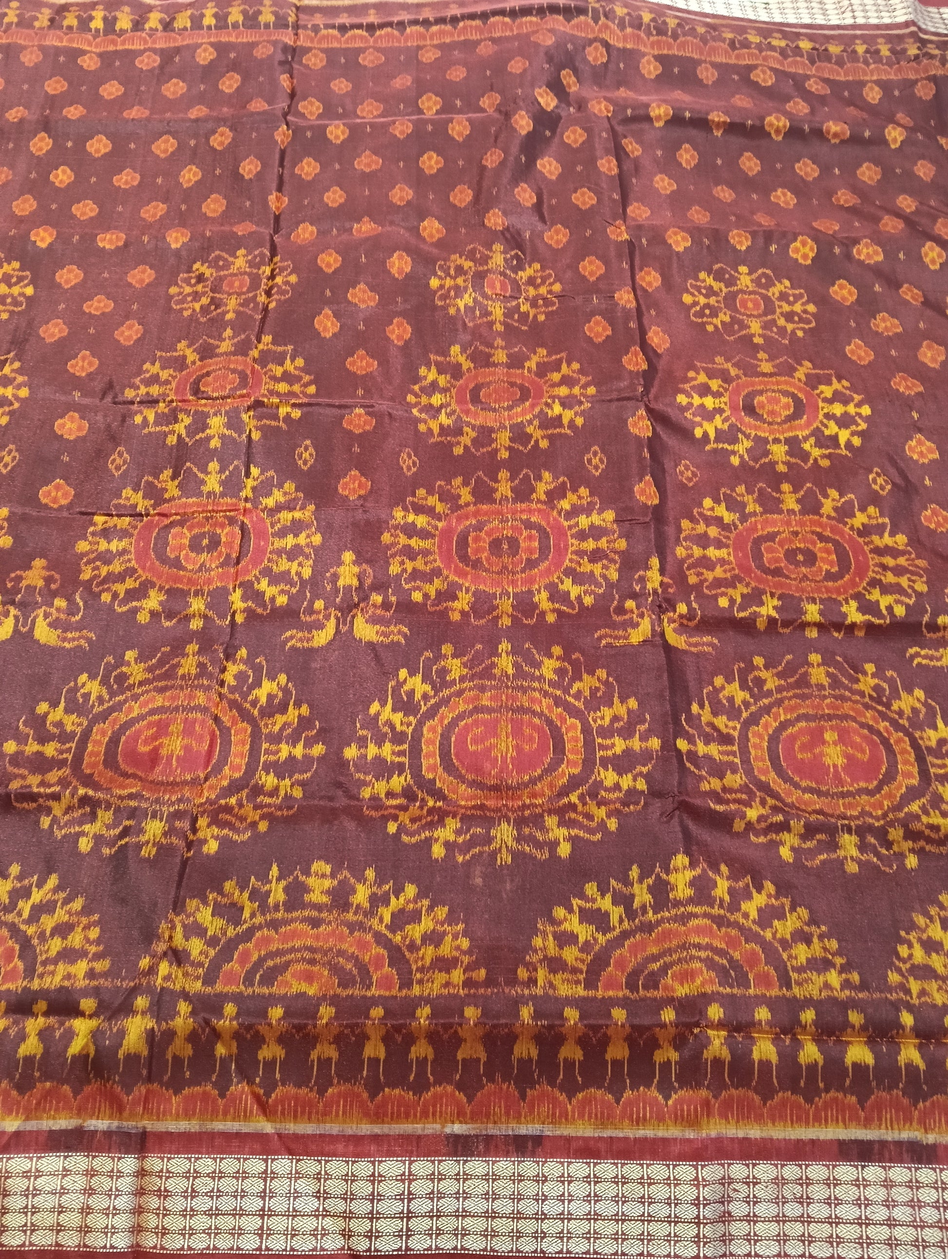 Marron yellow sambalpuri silk saree - Tilottama