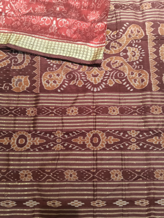 Baked apple marron sambalpuri silk saree - Tilottama