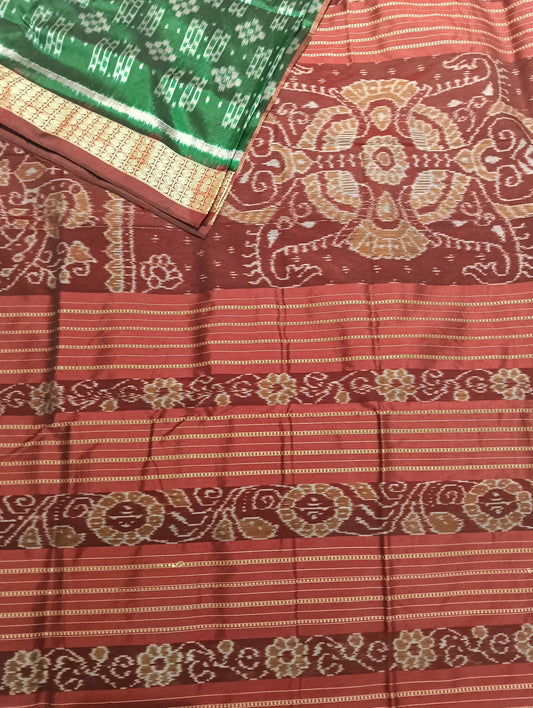 Green marron Sambalpuri silk saree - Tilottama