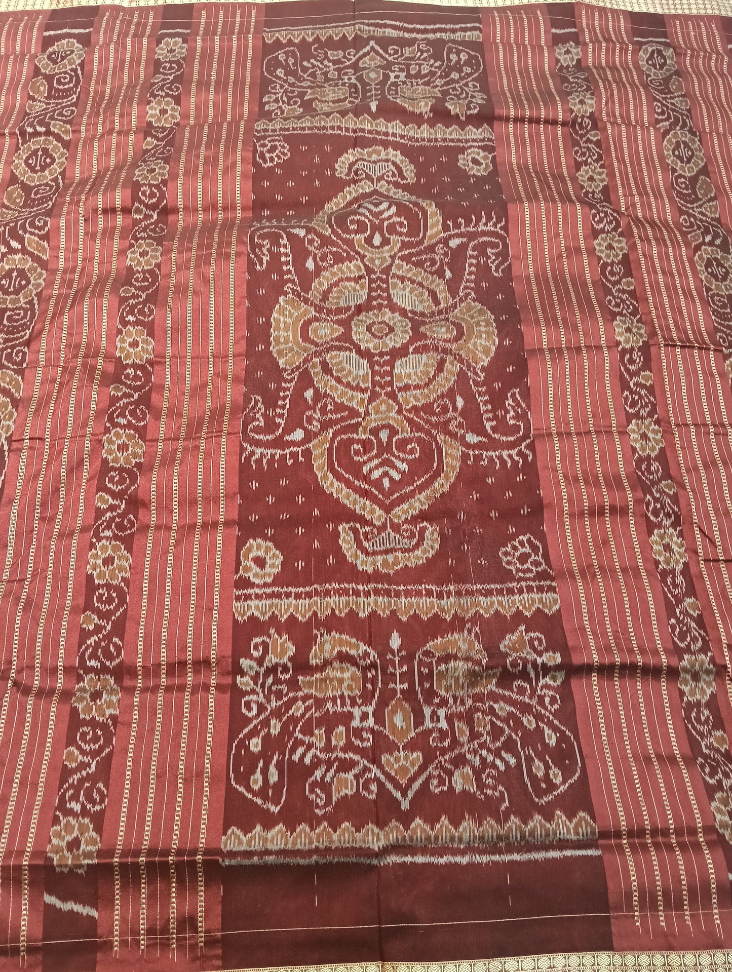 Green marron Sambalpuri silk saree - Tilottama