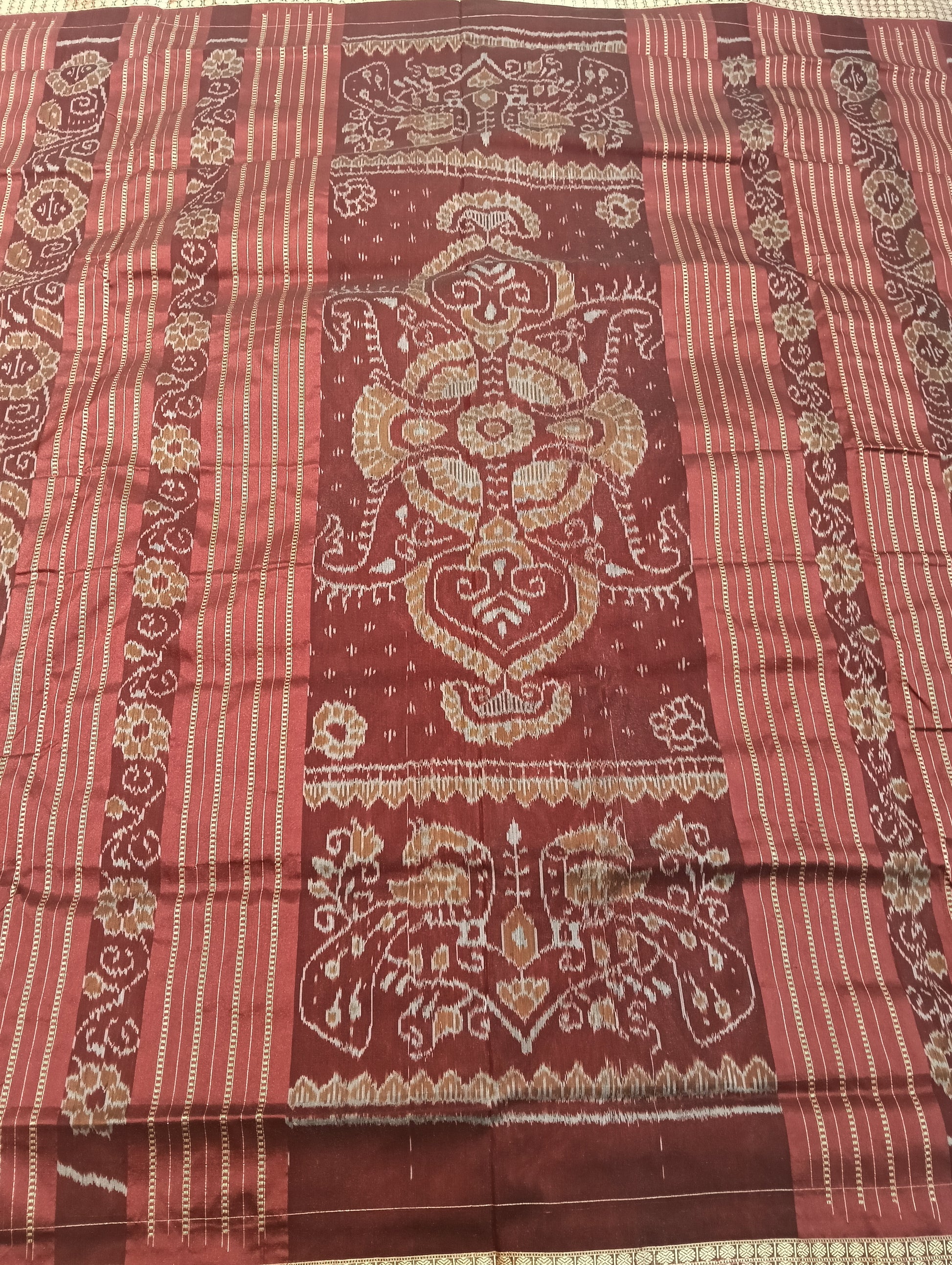 Green marron Sambalpuri silk saree - Tilottama