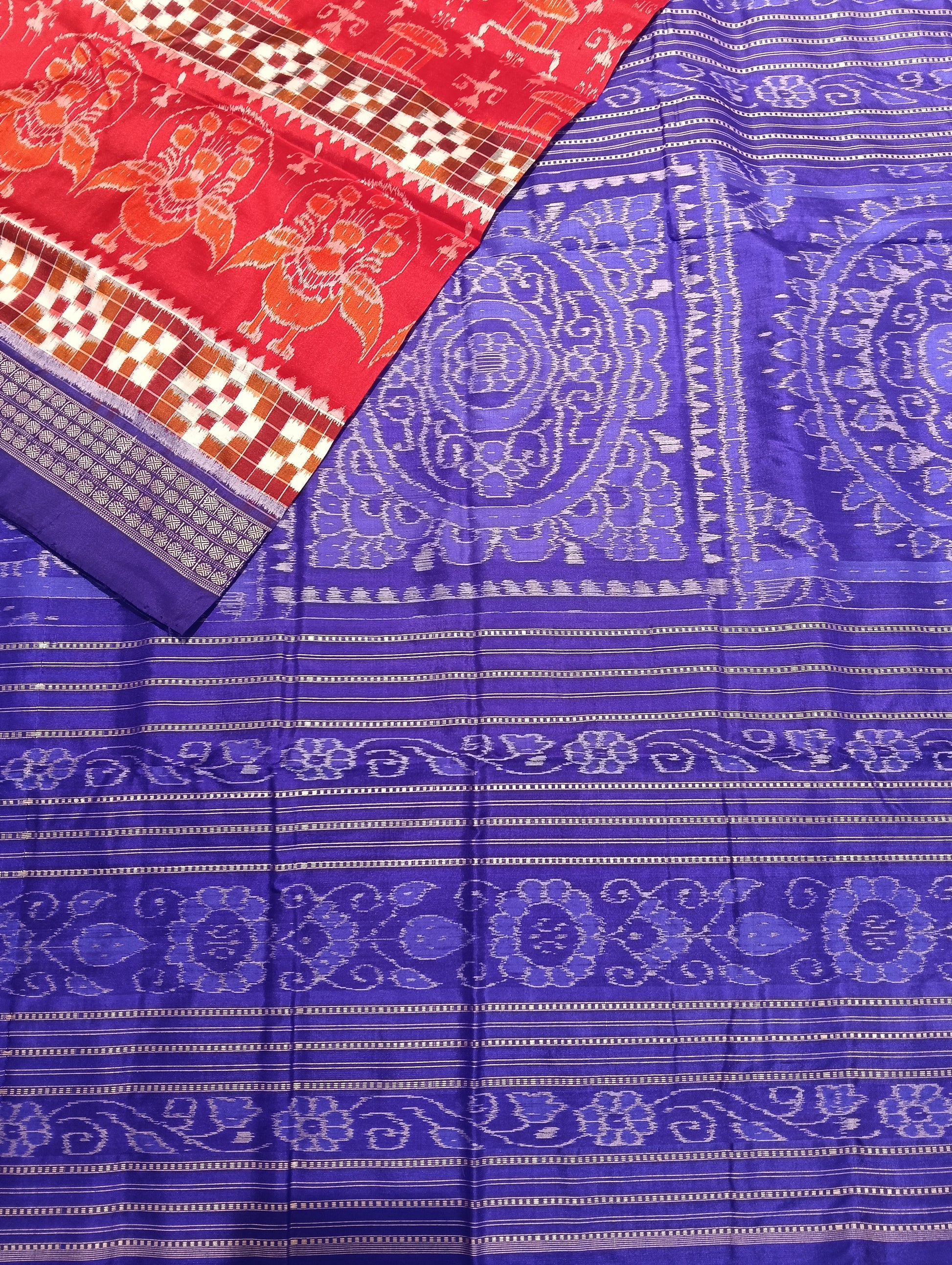 Orange blue white sapta sambalpuri silk saree - Tilottama