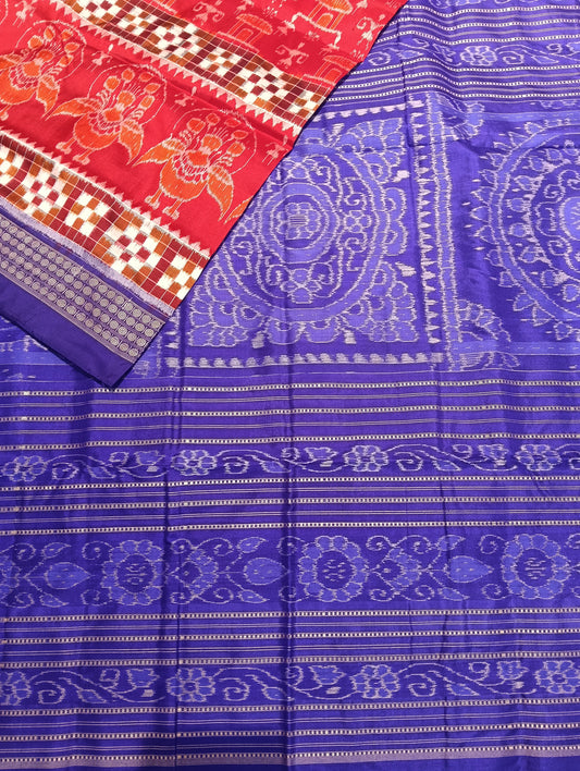 Orange blue white sapta sambalpuri silk saree - Tilottama