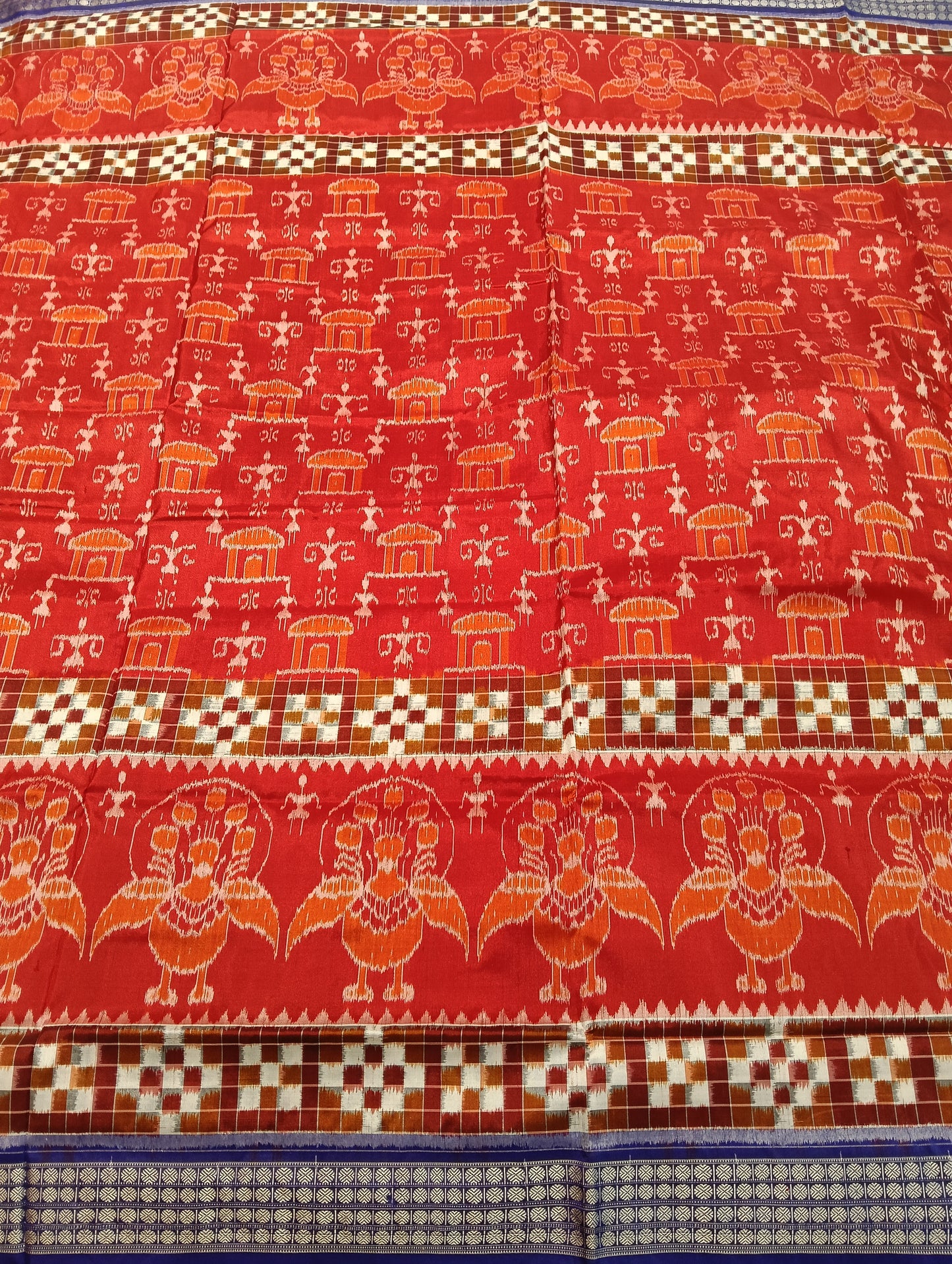 Orange blue white sapta sambalpuri silk saree - Tilottama