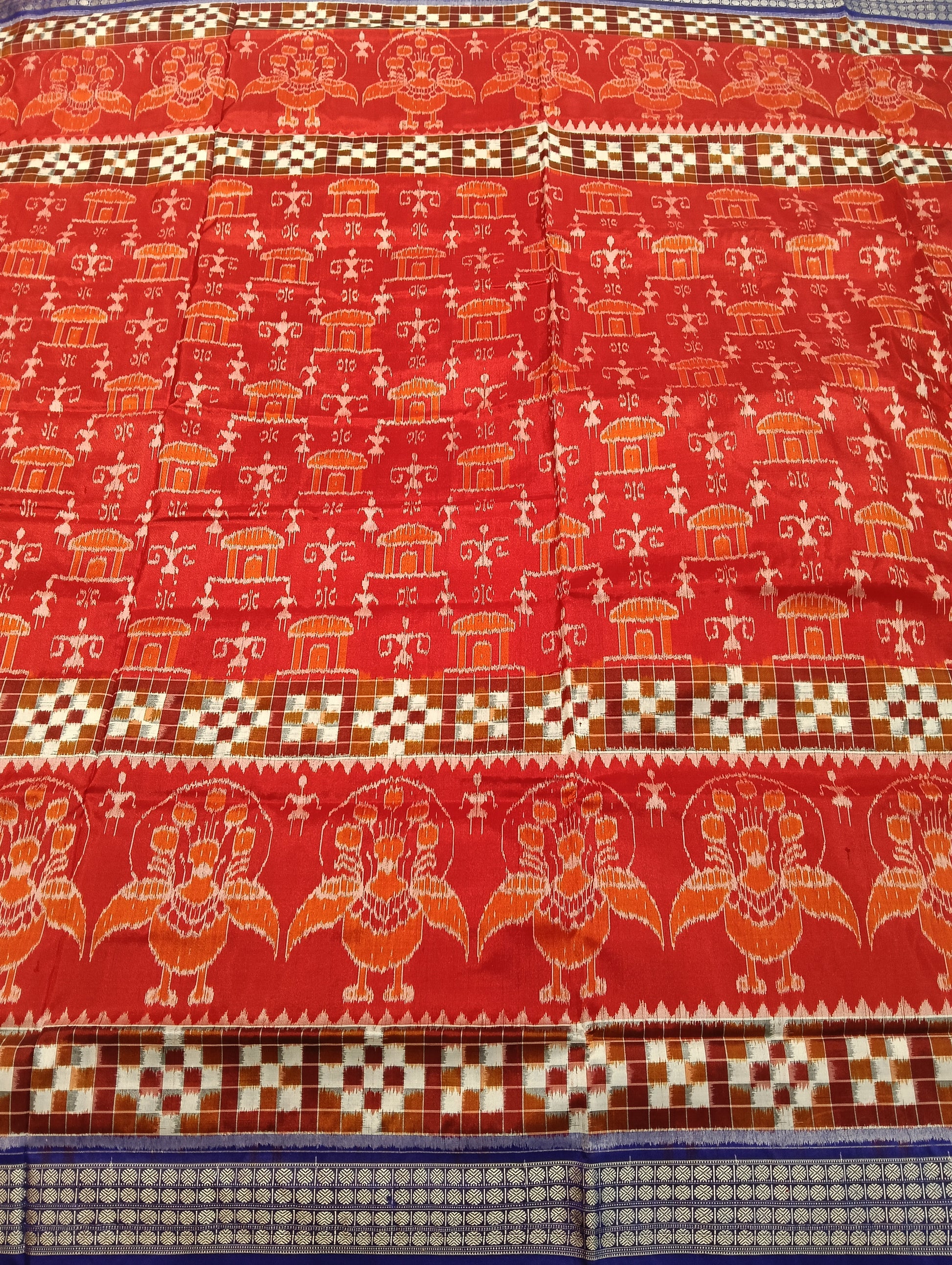 Orange blue white sapta sambalpuri silk saree - Tilottama